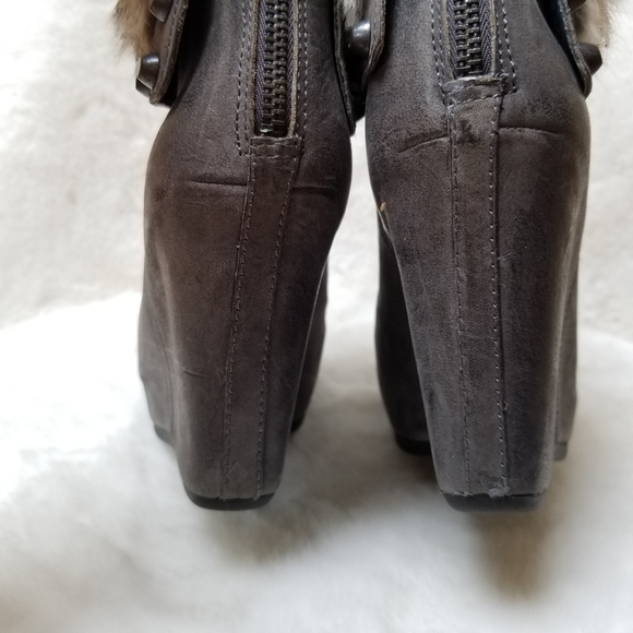 Beautiful ASH Rabbit Fur Trimmed Uranus Wedge Bootie Grey Ankle Boot US 8 - Picture 3 of 10
